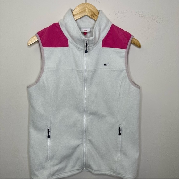 Vineyard Vines Fleece Jacket Women White‎ Solid Full Zip Vest Pocket Collar Sz M - Picture 2 of 9
